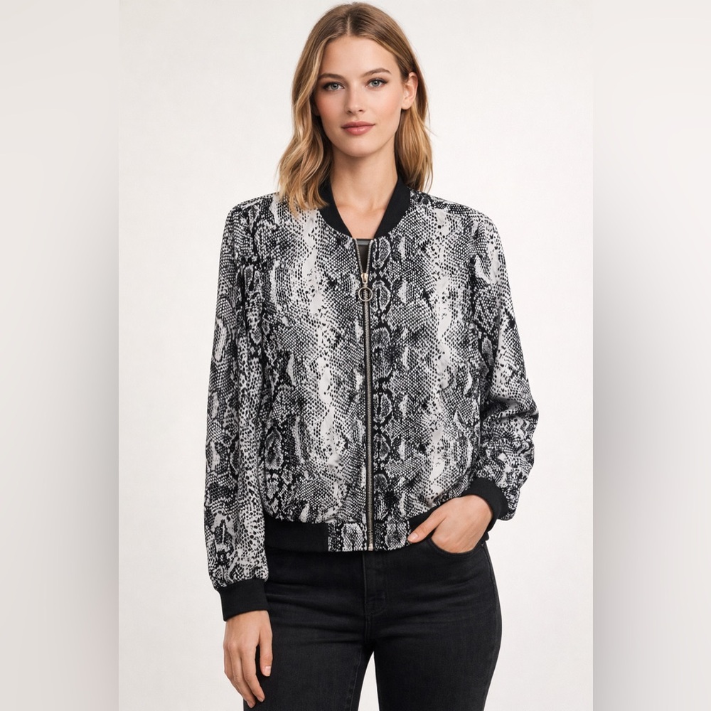Philosophy Snakeskin Sheer Bomber Jacket Black White Zip Size Small